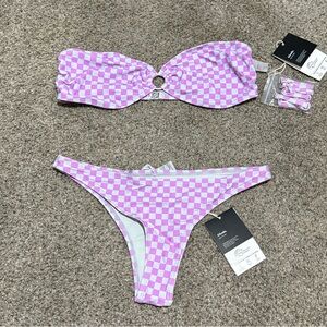 Afends Lavender and Gray Checkered Bikini L/XL